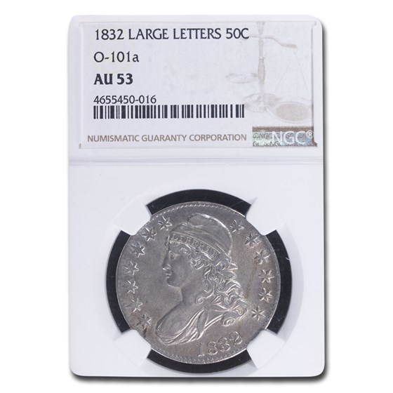 1832 Capped Bust Half Dollar AU-53 NGC (Lg Letters, O-101A) 1832 Capped Bust Half Dollar AU-53 NGC (Lg Letters, O-101A)
